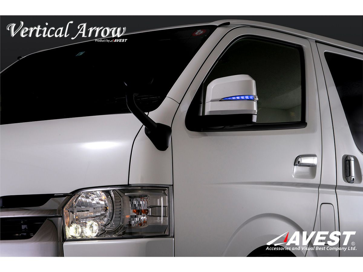 AVEST VerticalArrow ドアミラーウインカー クローム×ホワイトLED 未塗装 純正風スイッチ付 AV-017-W＋AV-SW-LED-FLOW トヨタ ハイエース レジアスエース
